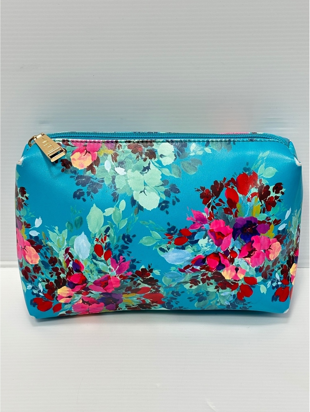 Nicole Miller Vibrant Teal Aqua Floral Makeup Cosmetic Bag Pouch
